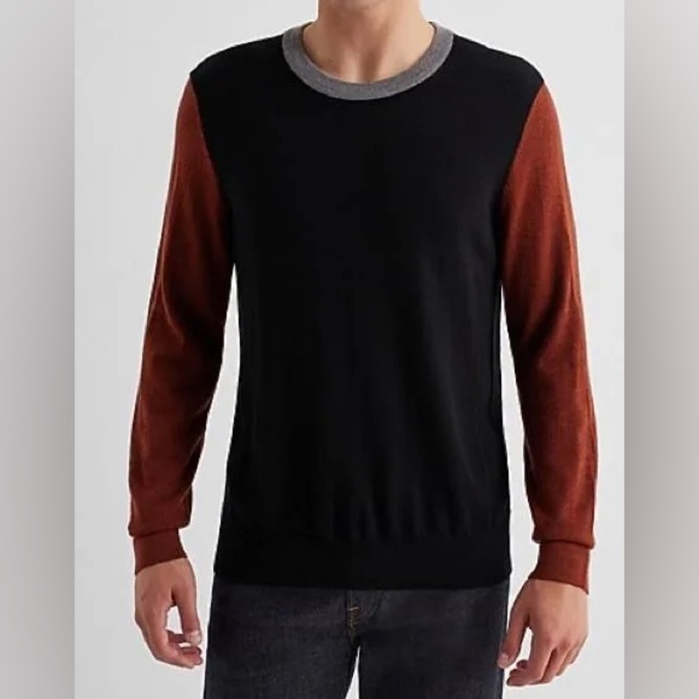 Express Color Block Crew Neck Merino Wool Sweater | M